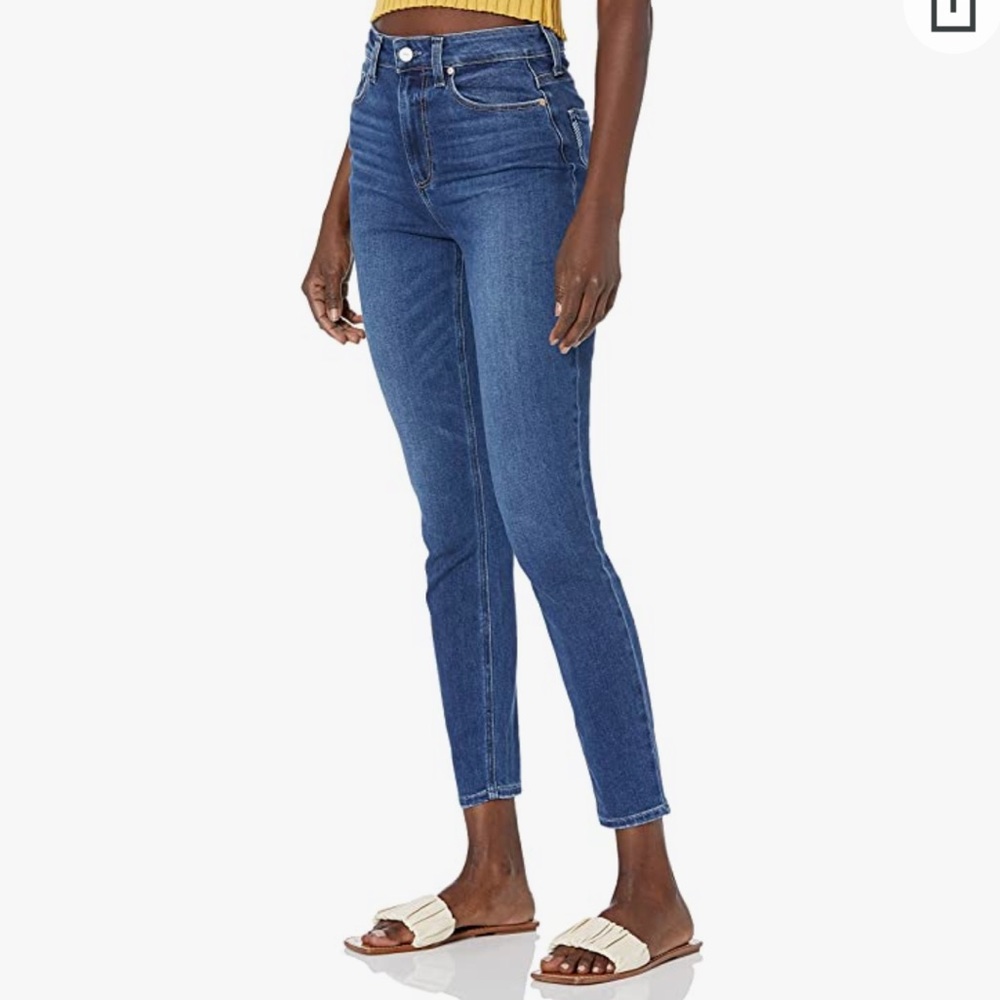 Paige Accent Ultra High Rise Waist Straight Leg Ankle Boot Cut Denim Jean